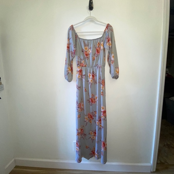 Grey Floral long sleeve Maxi Dress - Picture 5 of 5